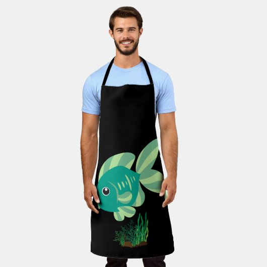 Grüner Fisch mit Blasen und Wasserfischen, Pflanze Schürze (Getragen)