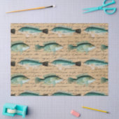 Grüner Fisch und Cursive Writing on Tan Decoupage Seidenpapier (Basteln)