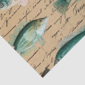 Grüner Fisch und Cursive Writing on Tan Decoupage Seidenpapier (Detail)