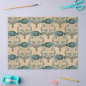 Grüner Fisch und Harfe auf Tan-Dekoupage Seidenpapier (Basteln)