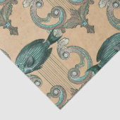 Grüner Fisch und Harfe auf Tan-Dekoupage Seidenpapier (Detail)