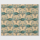 Grüner Fisch und Harfe auf Tan Geschenkpapier (Flach)