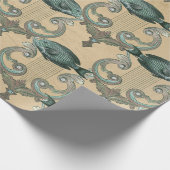 Grüner Fisch und Harfe auf Tan Geschenkpapier (Ecke)