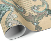 Grüner Fisch und Harfe auf Tan Geschenkpapier (Rolleneckpunkt)