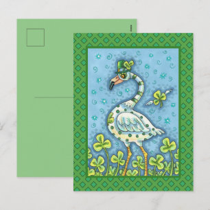 GRÜNER FLAMINGO MIT PUNKTEN, LUSTIGER ST. PATRICK' FEIERTAGSPOSTKARTE