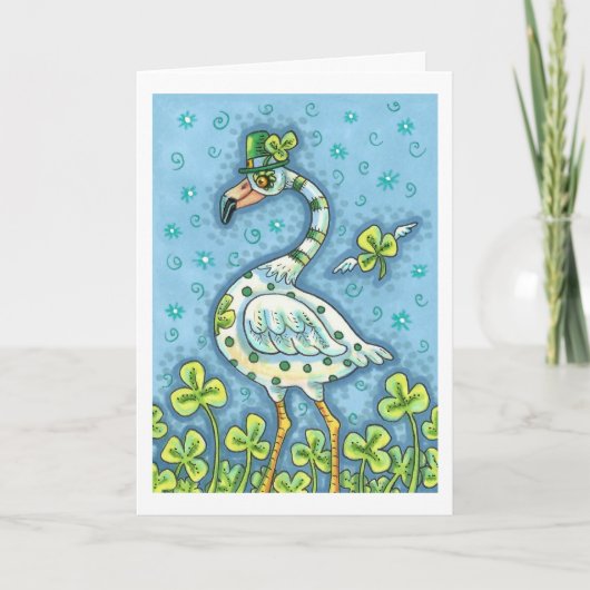 GRÜNER FLAMINGO MIT PUNKTEN, LUSTIGER ST. PATRICK- KARTE (Vorderseite)