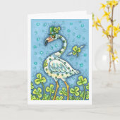 GRÜNER FLAMINGO MIT PUNKTEN, LUSTIGER ST. PATRICK- KARTE (Gelbe Blume)