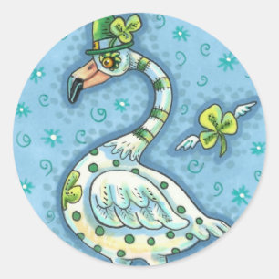 GRÜNER FLAMINGO MIT PUNKTEN, LUSTIGER ST. PATRICK' RUNDER AUFKLEBER