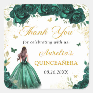 Grüner floraler Quinceañera-Prinzessinnen-Aufklebe Quadratischer Aufkleber