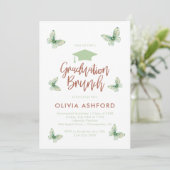Grüner Floraler Trendiger Brunch Abschlussfeier Einladung (Stehend Vorderseite)