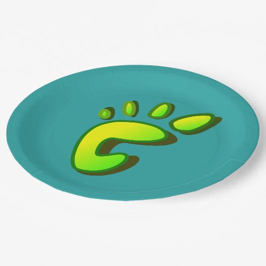Grüner Footprint Pappteller (Schrägansicht)