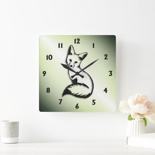 Grüner Fox   Quadratische Wanduhr (Zuhause)