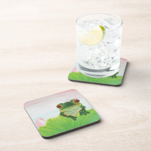 Grüner Frog Entspannen auf der Sicherheit des Lili Getränkeuntersetzer