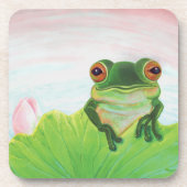 Grüner Frog Entspannen auf der Sicherheit des Lili Getränkeuntersetzer (Vorderseite)