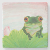 Grüner Frog Entspannen auf der Sicherheit des Lili Steinuntersetzer (Vorderseite)