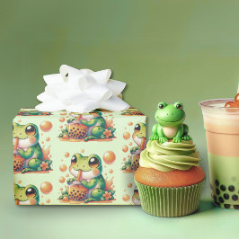 Grüner Frog und Orange Boba Bubble Tee Geschenkpapier