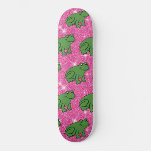 Grüner Frosch Amphibientiere Rosa Glitzer Skateboard