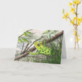 Grüner Frosch, Aquarellmalerei Folk Art, Malerei D Karte (Gelbe Blume)