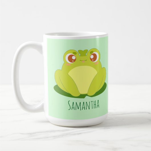Grüner Frosch auf der Blätter Kaffeetasse (Links)
