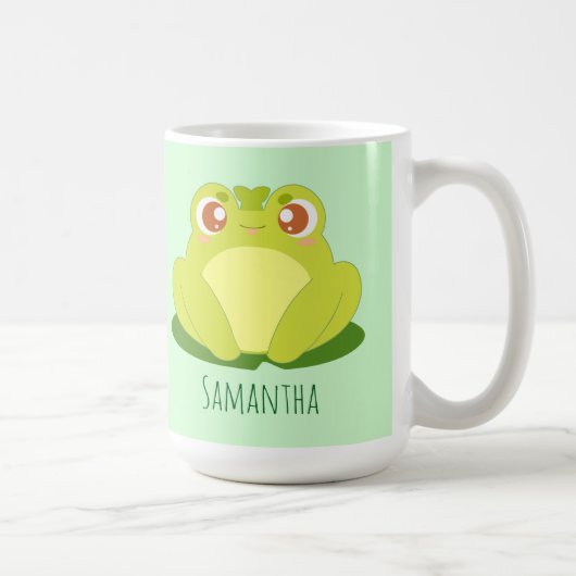 Grüner Frosch auf der Blätter Kaffeetasse (Rechts)