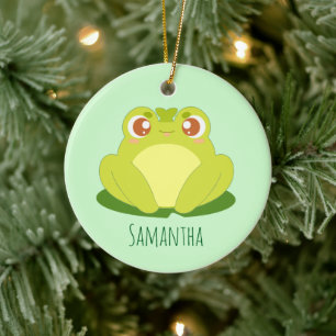 Grüner Frosch auf der Blätter Keramik Ornament