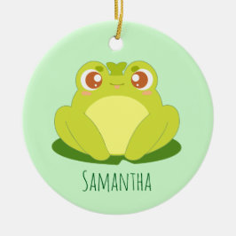 Grüner Frosch auf der Blätter Keramik Ornament