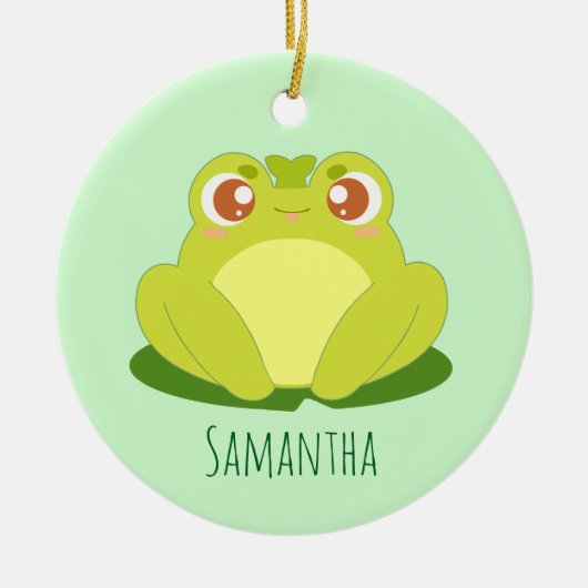 Grüner Frosch auf der Blätter Keramik Ornament (Vorne)