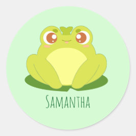 Grüner Frosch auf der Blätter Runder Aufkleber