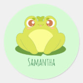 Grüner Frosch auf der Blätter Runder Aufkleber (Vorderseite)