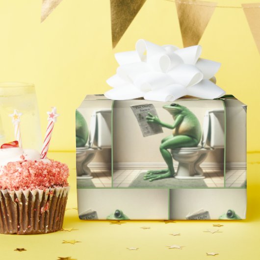 Grüner Frosch auf einer Toilette Geschenkpapier (Geburtstagsparty)