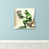 Grüner Frosch auf einer Toilette Leinwanddruck (Insitu (Holzboden))
