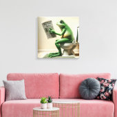 Grüner Frosch auf einer Toilette Leinwanddruck (Insitu (Wohnzimmer))