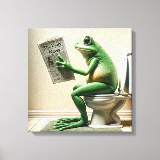Grüner Frosch auf einer Toilette Leinwanddruck (Vorderseite)