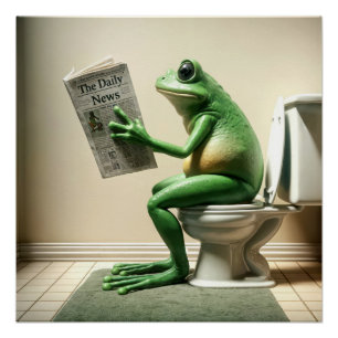 Grüner Frosch auf einer Toilette Poster