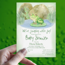 Grüner Frosch auf Lily Pad Babydusche
