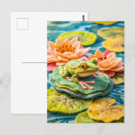 Grüner Frosch auf Lily Pads im Teich Postkarte