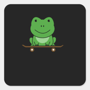 Grüner Frosch auf Skateboard Funny Animal für Skat Quadratischer Aufkleber