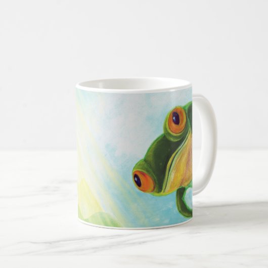 Grüner Frosch, der Rochen fängt Kaffeetasse (VorderseiteRechts)