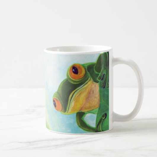 Grüner Frosch, der Rochen fängt Kaffeetasse (Rechts)