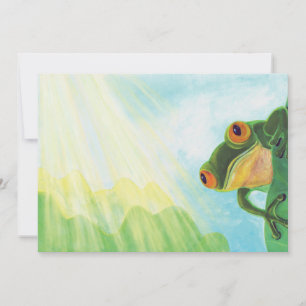 Grüner Frosch, der Sonnenstrahlen fängt Einladung