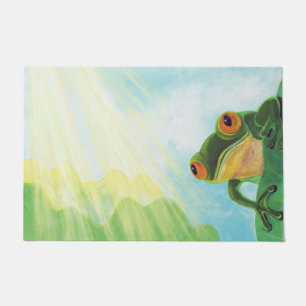 Grüner Frosch, der Sonnenstrahlen fängt Fußmatte