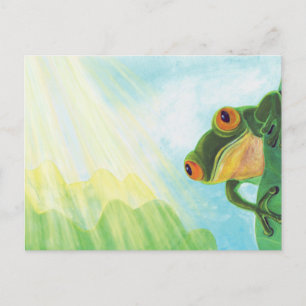 Grüner Frosch, der Sonnenstrahlen fängt Postkarte