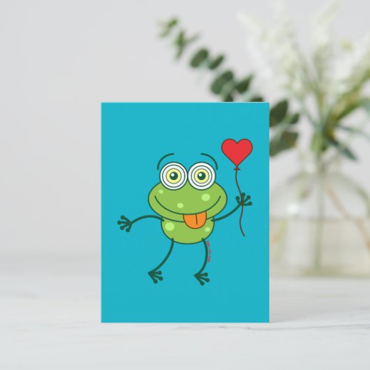 Grüner Frosch, der wütend in Liebe fällt Postkarte (Stehend Vorderseite)