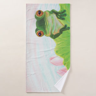 Grüner Frosch Entspannen im Teich Badehandtuch