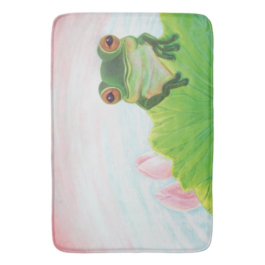 Grüner Frosch Entspannen im Teich Badematte (Vorderseite Vertikal)