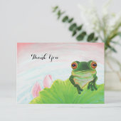 Grüner Frosch Entspannen im Teich Dankeskarte (Stehend Vorderseite)