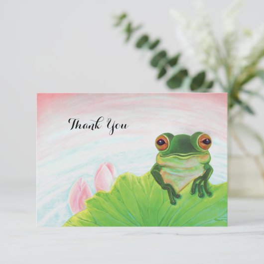 Grüner Frosch Entspannen im Teich Dankeskarte (Stehend Vorderseite)