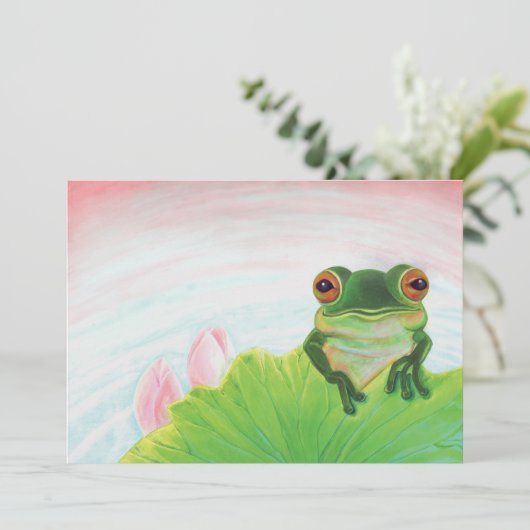 Grüner Frosch Entspannen im Teich Einladung (Stehend Vorderseite)