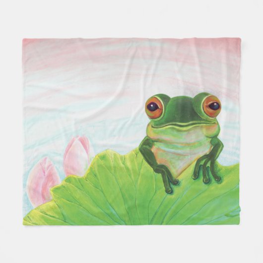 Grüner Frosch Entspannen im Teich Fleecedecke (Vorderseite (Horizontal))