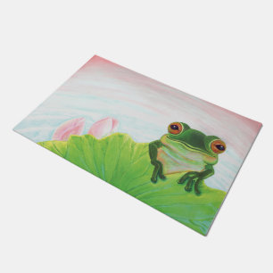 Grüner Frosch Entspannen im Teich Fußmatte